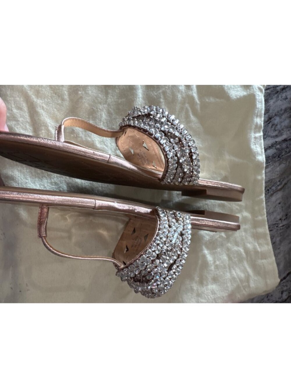 Badgley Mischka Rose Gold Rhinestone Embellished Leather Sandals Size 8 - Picture 4 of 8